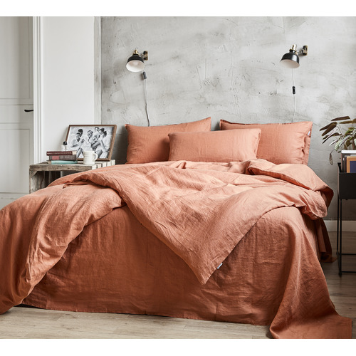 VioletteCasa Terracotta Clark French Linen Quilt Cover Set